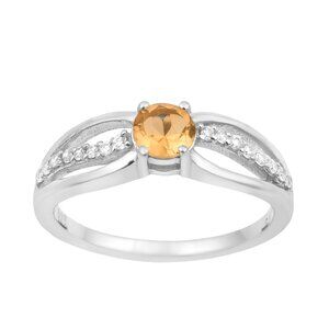 Solitaire 5MM Round Citrine 925 Sterling Silver Side Accents Women Ring Sz.7